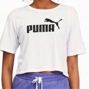 Puma Logo Cropped Tee Relaxed Fit White Size Small